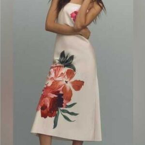 BHLDN LYLA STRAPLESS SIDE-SLIT SATIN MIDI DRESS